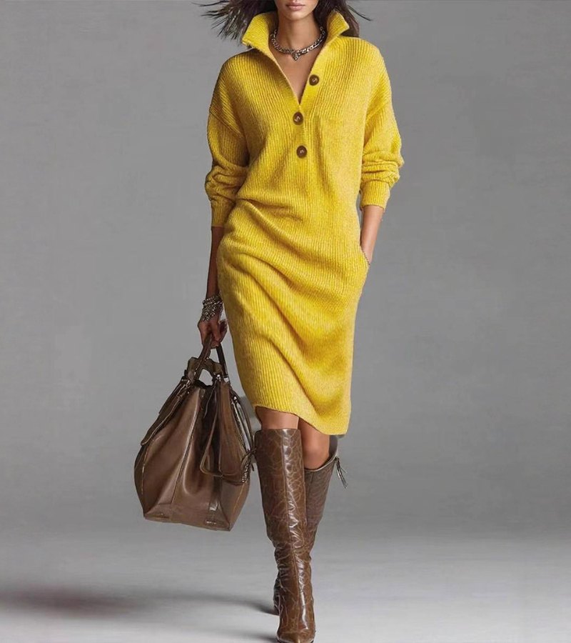 Robe Femme Boutonnée Coupe Ajustée au Buste et Fluide aux Hanches
