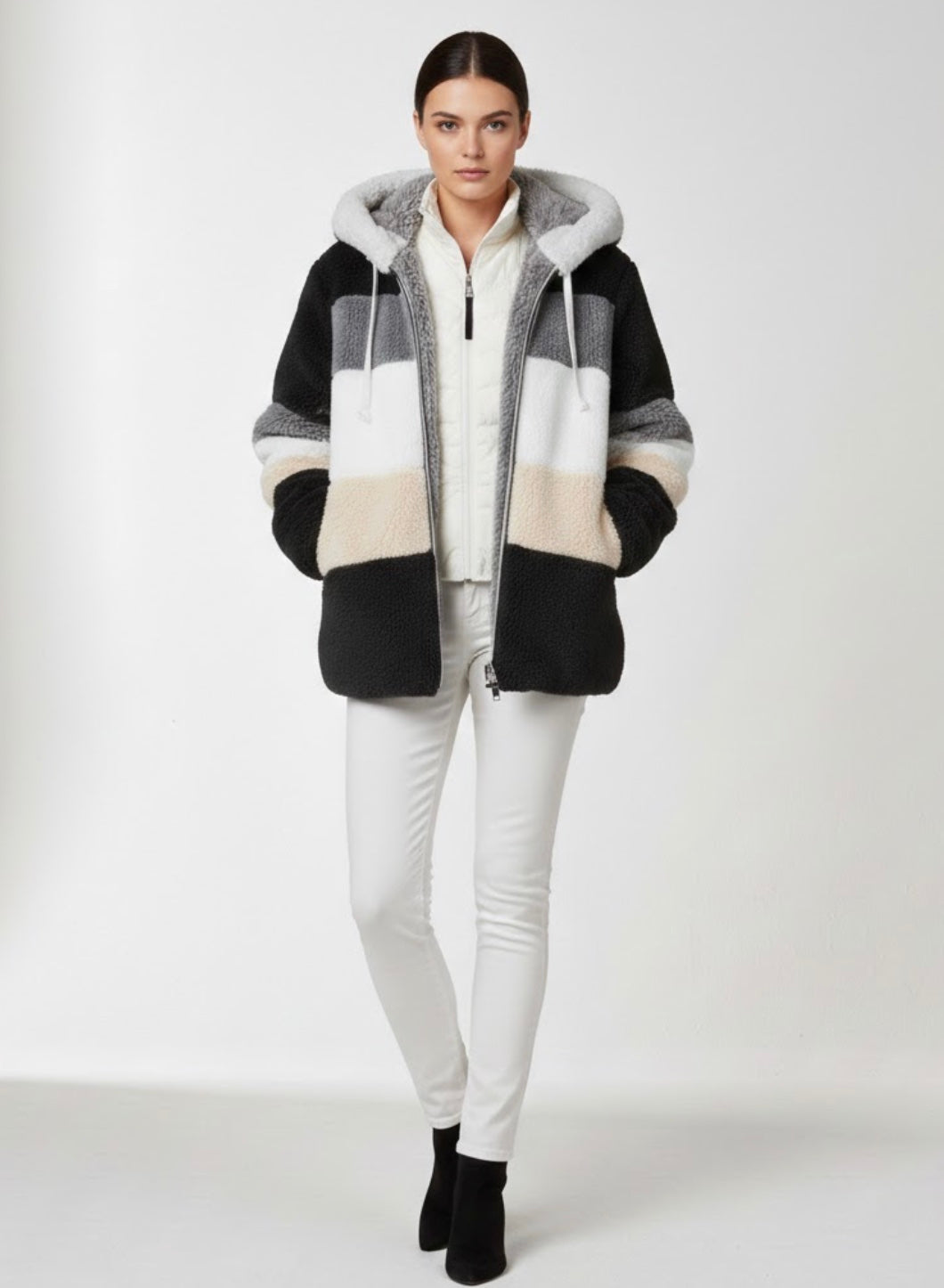 Veste Femme à Capuche Fermeture Éclair avec Poches Latérales