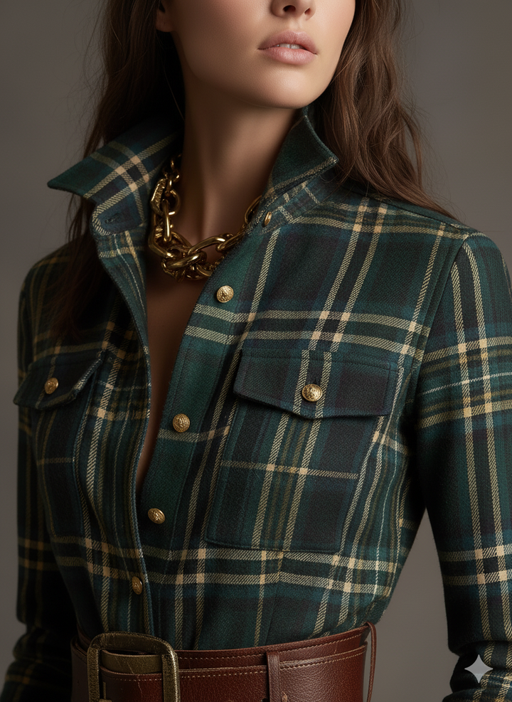 Robe Longue Femme à Carreaux Ceinturée Coupe Régulière