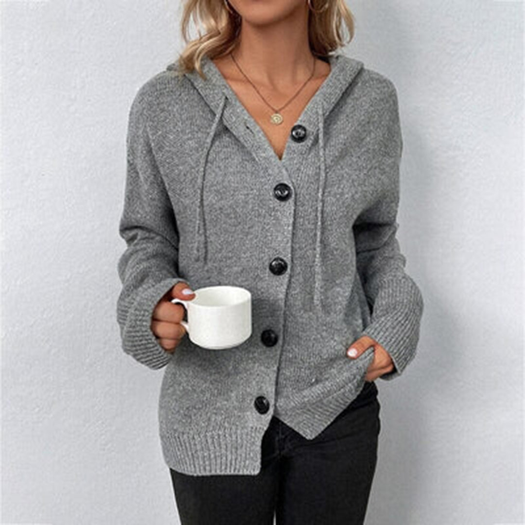 Cardigan à capuche en maille avec gros boutons et poignets côtelés