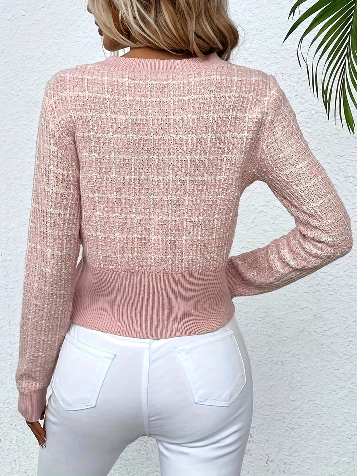 Cardigan en maille pied-de-poule avec boutons dorés et poches poitrine