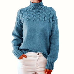 Pull col roulé bleu ciel femme