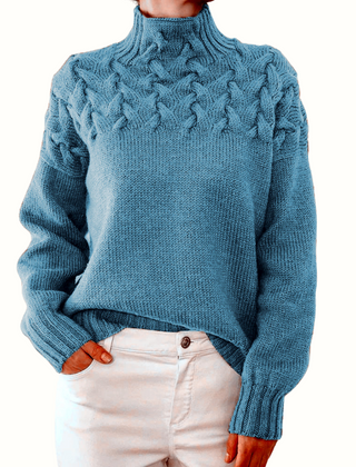 Pull col roulé bleu ciel femme
