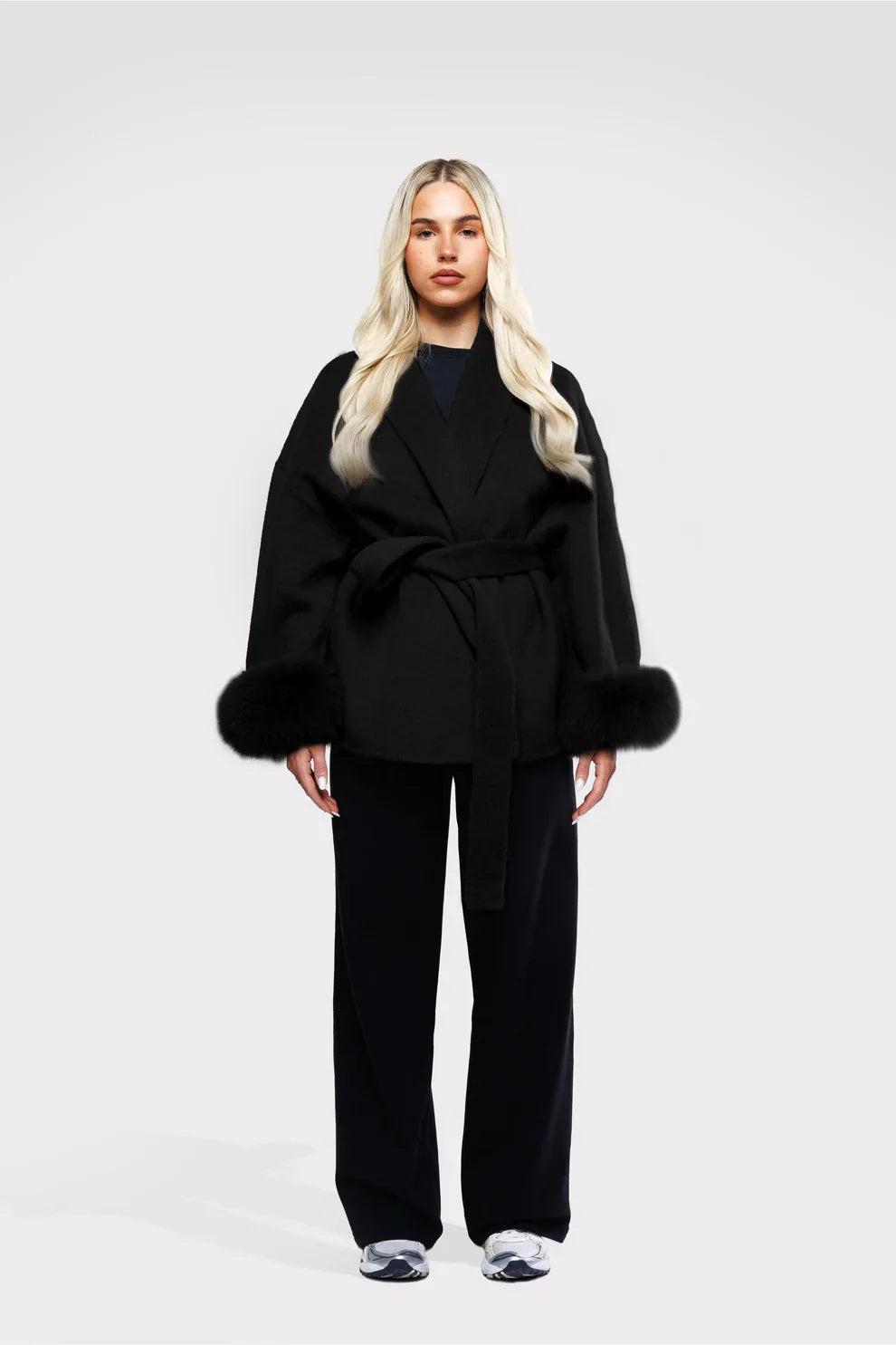 Manteau femme ceinture nouée doublé