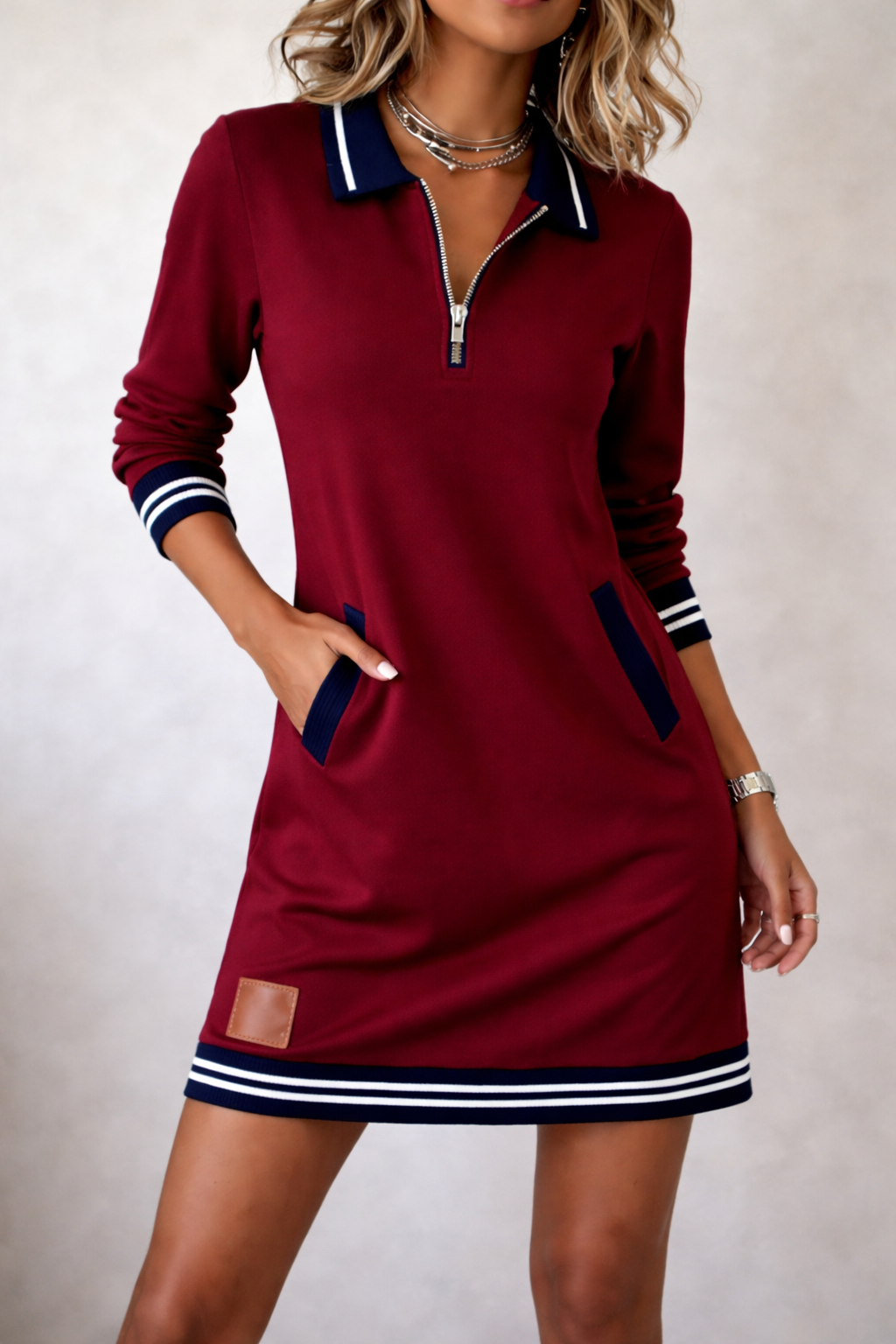 Robe pull col zippé coupe droite femme
