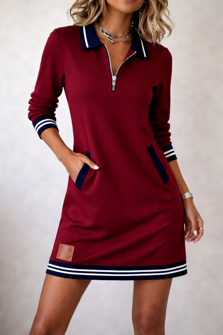 Robe pull col zippé coupe droite femme