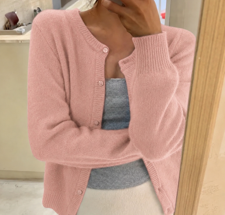Cardigan en maille brossée avec boutonnage devant et encolure ronde