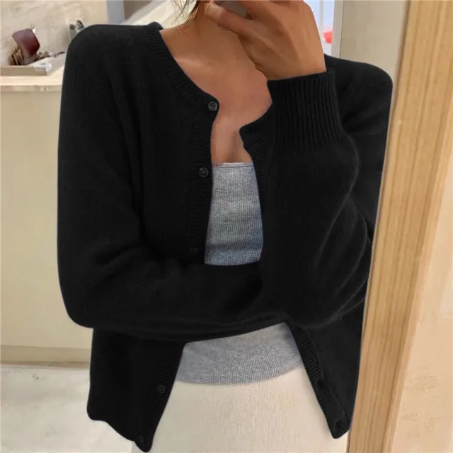 Cardigan en maille brossée avec boutonnage devant et encolure ronde