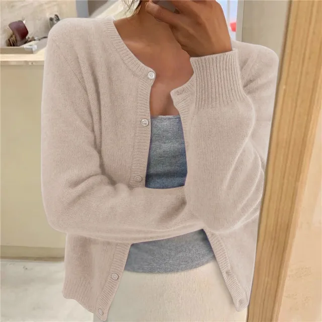 Cardigan en maille brossée avec boutonnage devant et encolure ronde