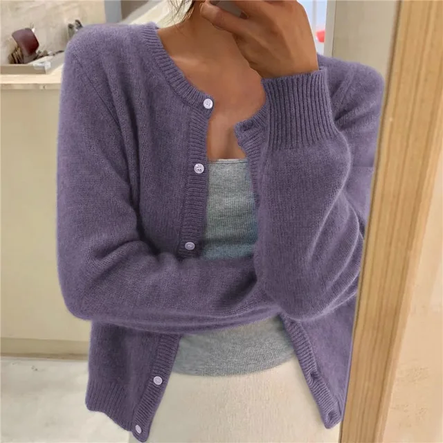 Cardigan en maille brossée avec boutonnage devant et encolure ronde