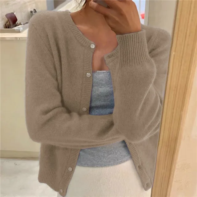 Cardigan en maille brossée avec boutonnage devant et encolure ronde