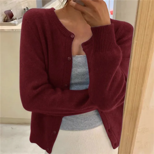 Cardigan en maille brossée avec boutonnage devant et encolure ronde