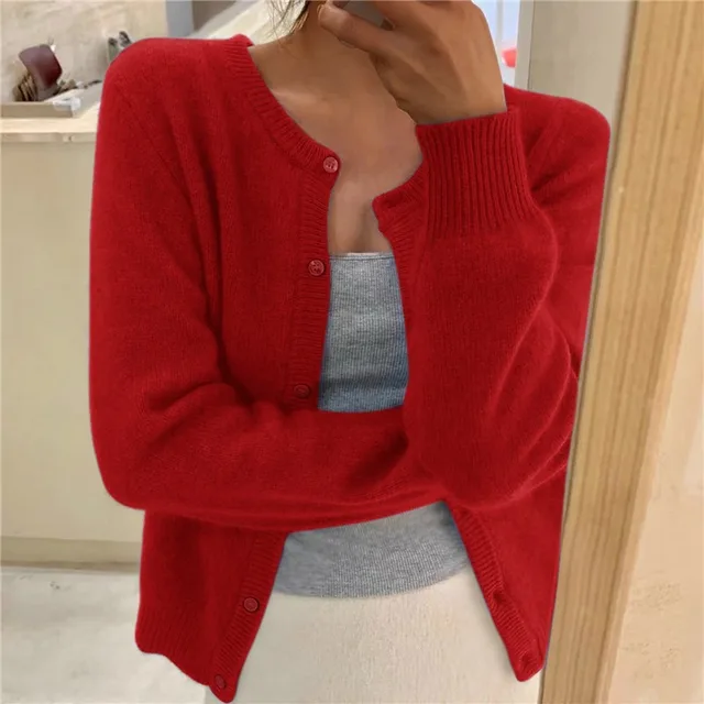 Cardigan en maille brossée avec boutonnage devant et encolure ronde