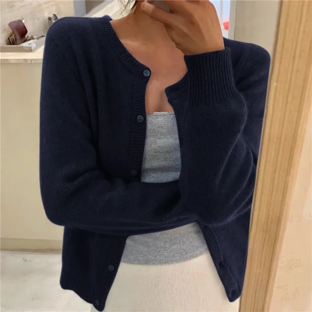 Cardigan en maille brossée avec boutonnage devant et encolure ronde