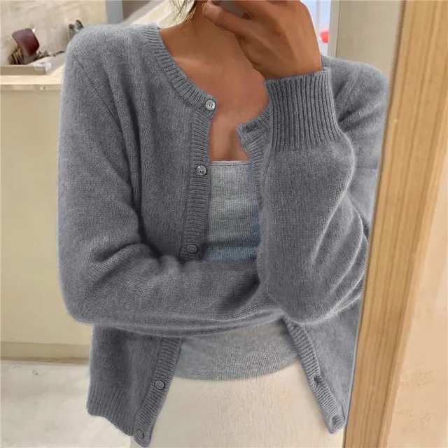 Cardigan en maille brossée avec boutonnage devant et encolure ronde