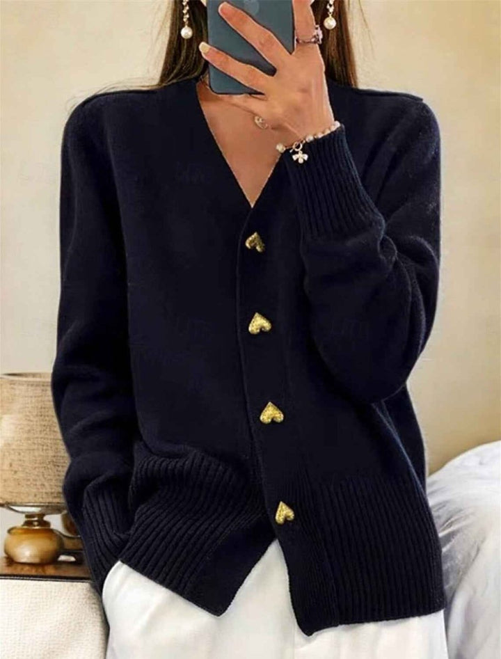 Cardigan en maille fine avec col V et boutons cœur dorés