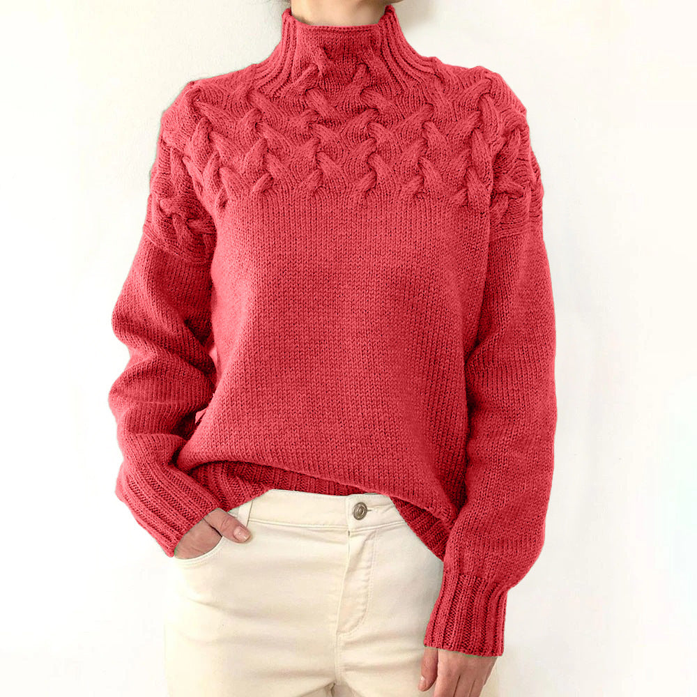 Pull Femme Col Roulé Manches Longues Coupe Décontractée