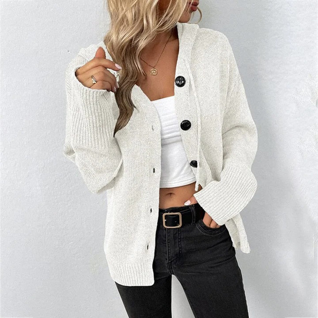 Cardigan à capuche en maille avec gros boutons et poignets côtelés