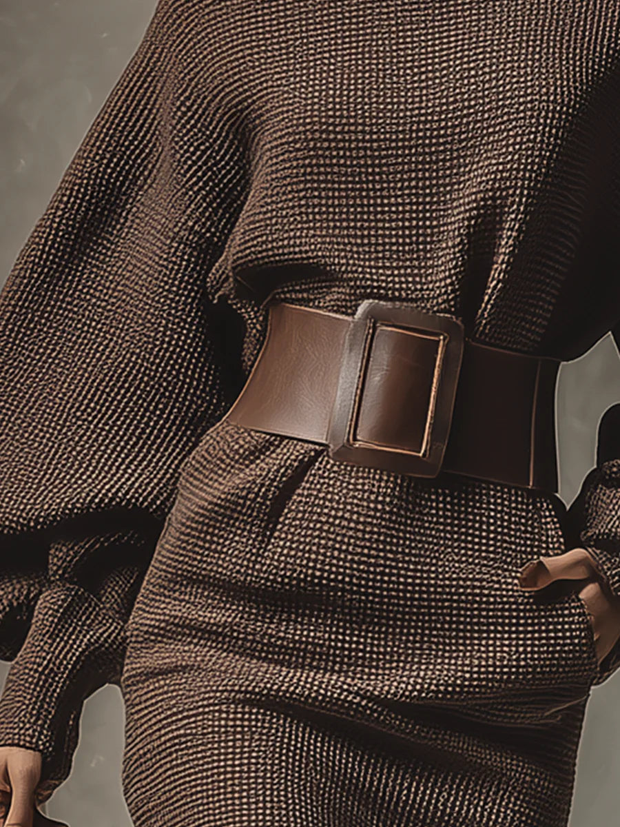 Clea – Robe Courte Structurée en Maille avec Ceinture