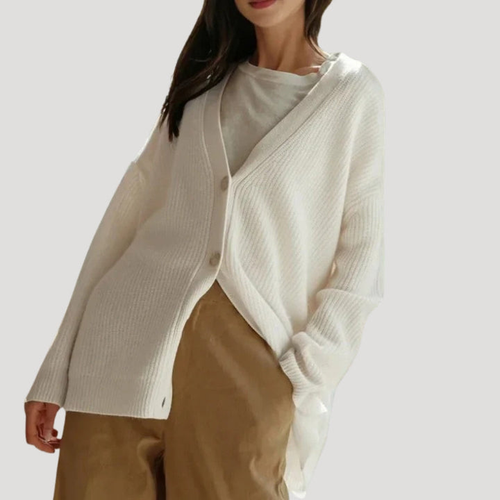 Cardigan oversize en maille côtelée avec col V et boutonnage devant