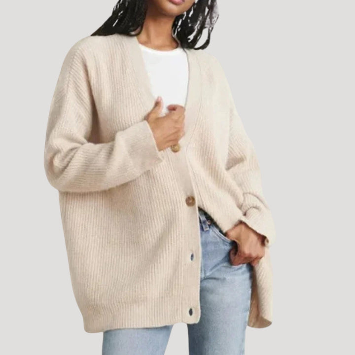 Cardigan oversize en maille côtelée avec col V et boutonnage devant