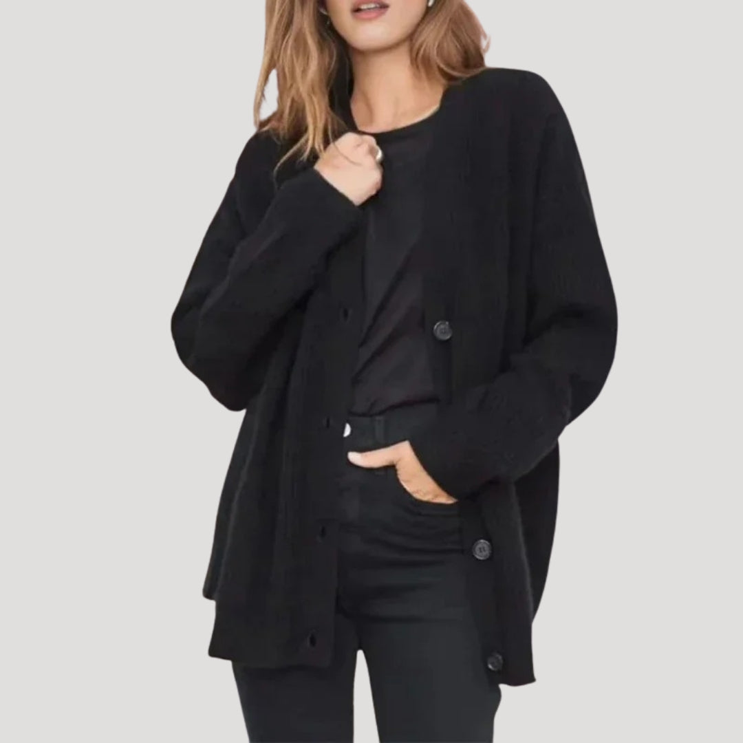 Cardigan oversize en maille côtelée avec col V et boutonnage devant