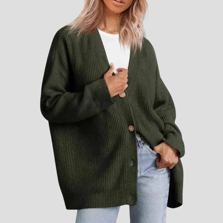 Cardigan oversize en maille côtelée avec col V et boutonnage devant