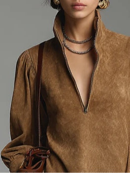 Florence | Robe Mini en Daim à Col Roulé