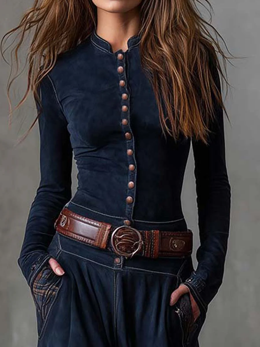 Robe Longue Femme Col Montant Boutonnée Ceinturée Bas Évasé à Carreaux
