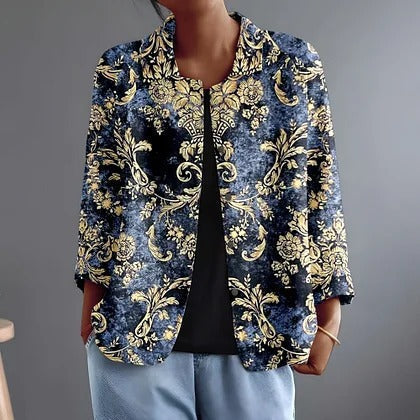 Chemise ouverte à volutes baroques dorées sur bleu indigo — autre vue