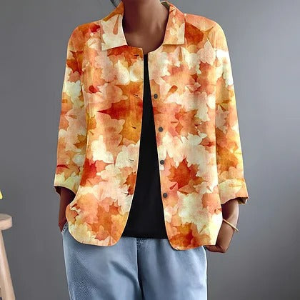 Blouse ouverte à imprimé feuillage aquarelle ambre et abricot — autre vue