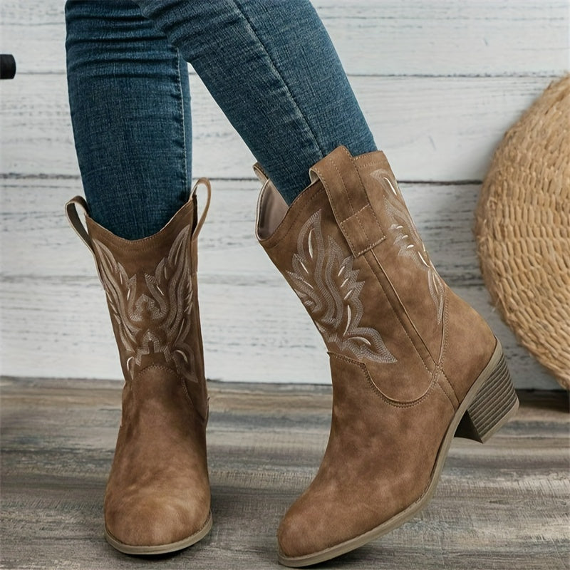 Bottes cowboy mi-mollet brodées femme