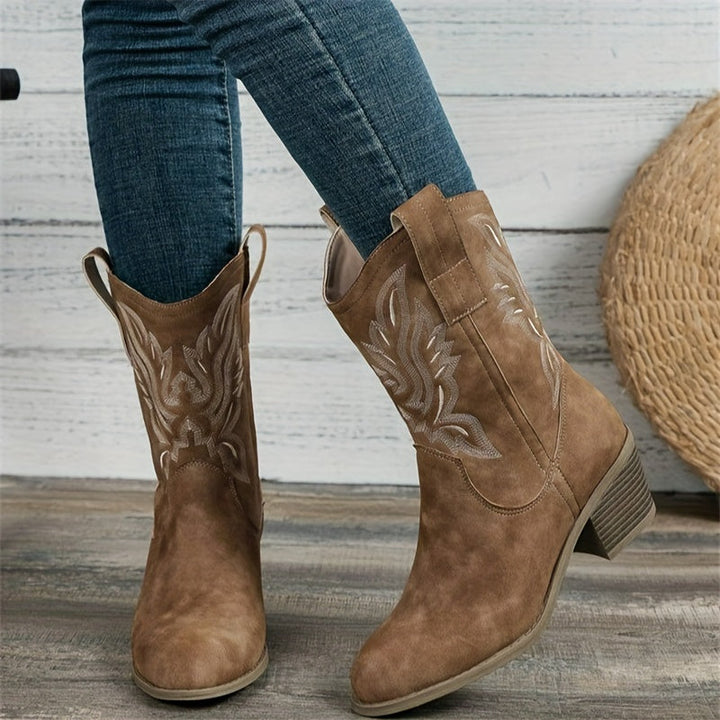 Bottes cowboy mi-mollet brodées femme