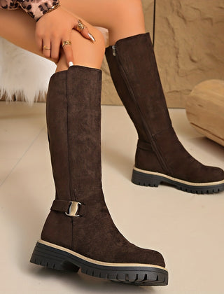 Bottes hautes aspect daim noires femme
