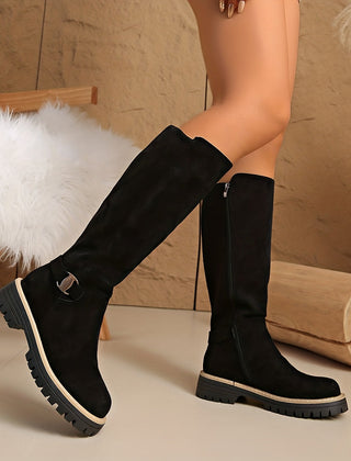 Bottes hautes aspect daim noires femme