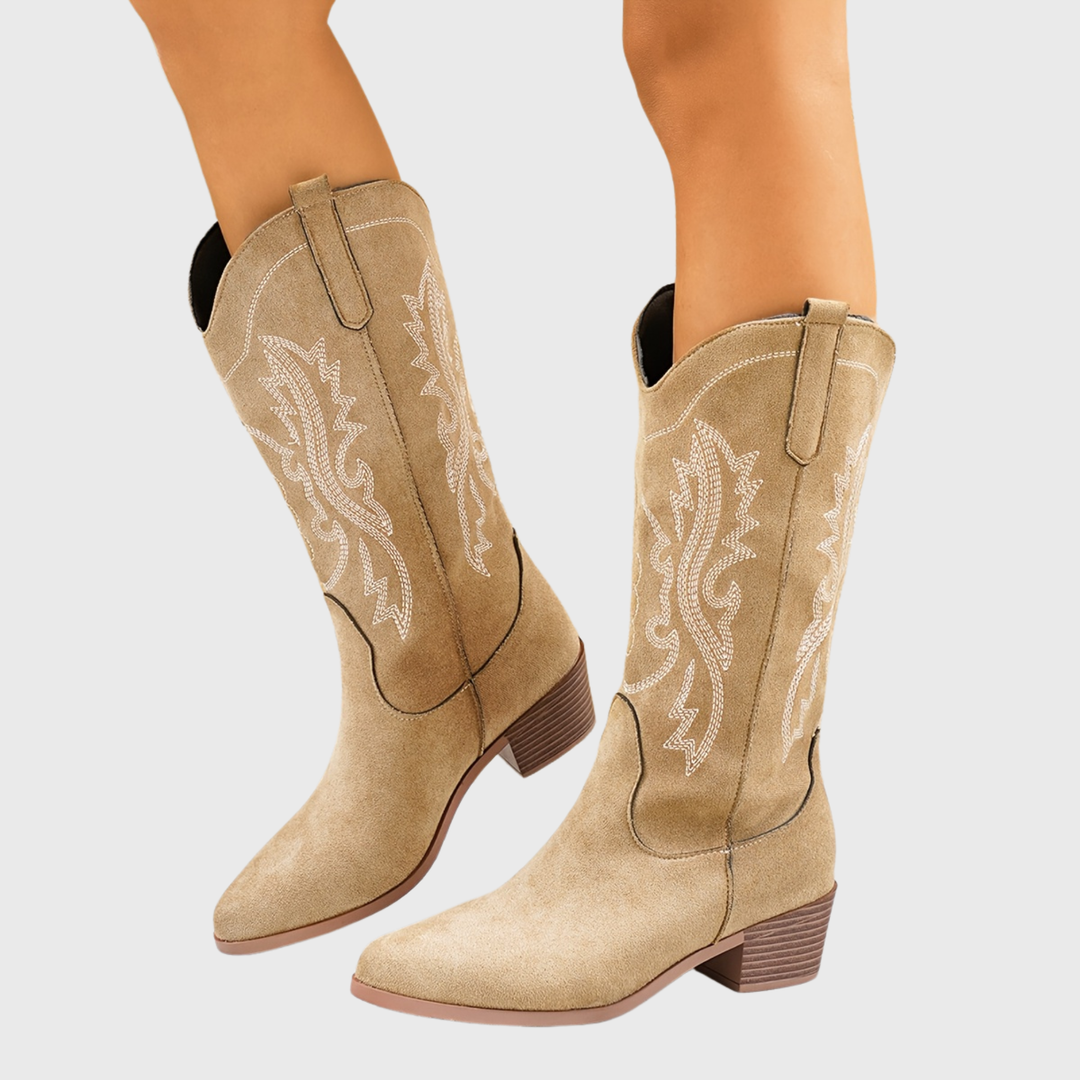 Bottes cowboy brodées talon empilé femme