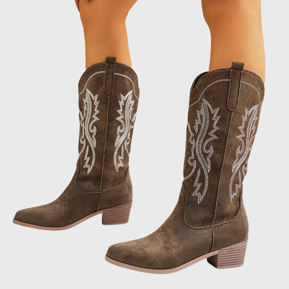 Bottes cowboy brodées talon empilé femme