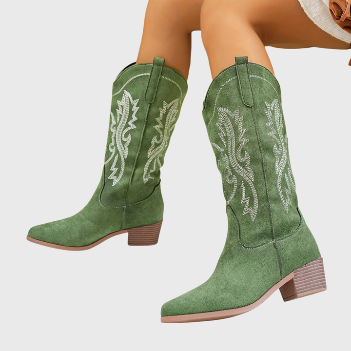 Bottes cowboy brodées talon empilé femme