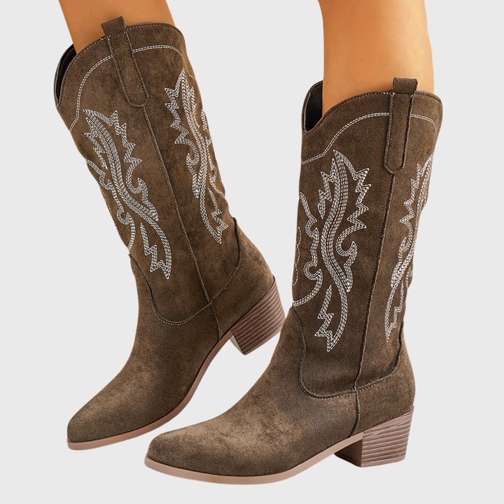 Bottes cowboy brodées talon empilé femme