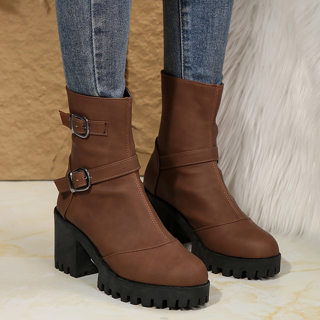 Bottines à boucles talon bloc femme