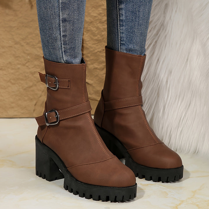 Bottines à boucles talon bloc femme