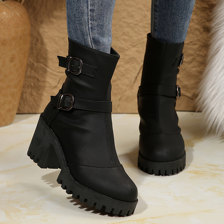 Bottines à boucles talon bloc femme