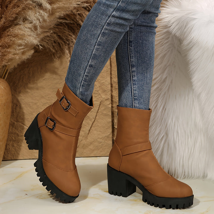 Bottines à boucles talon bloc femme