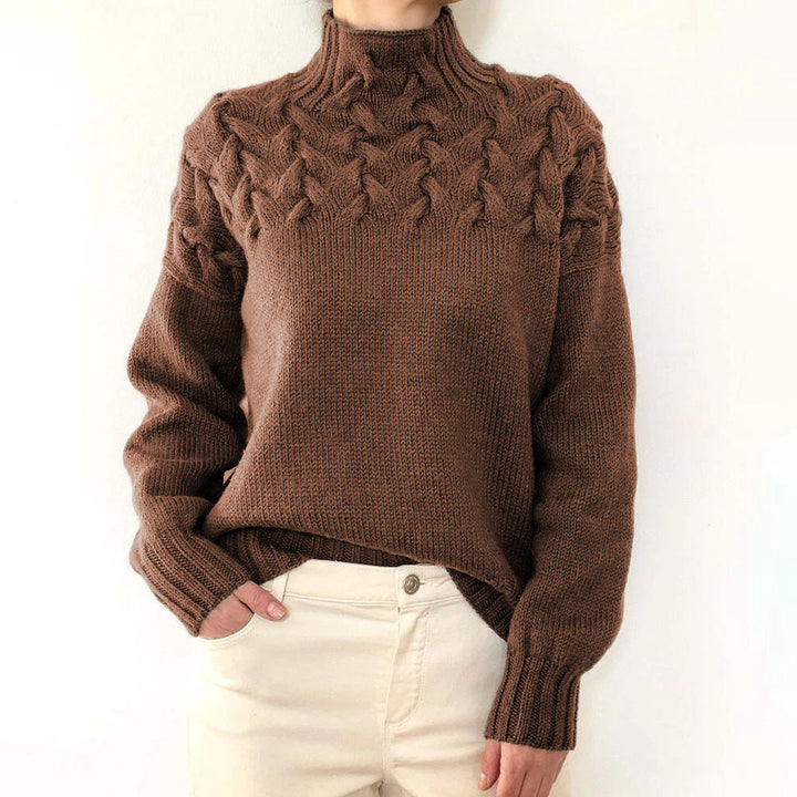 Pull Femme Col Roulé Manches Longues Coupe Décontractée