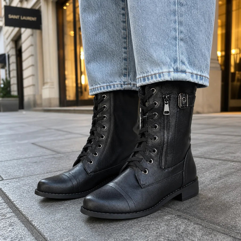 Bottines à lacets et œillets métalliques pour femme