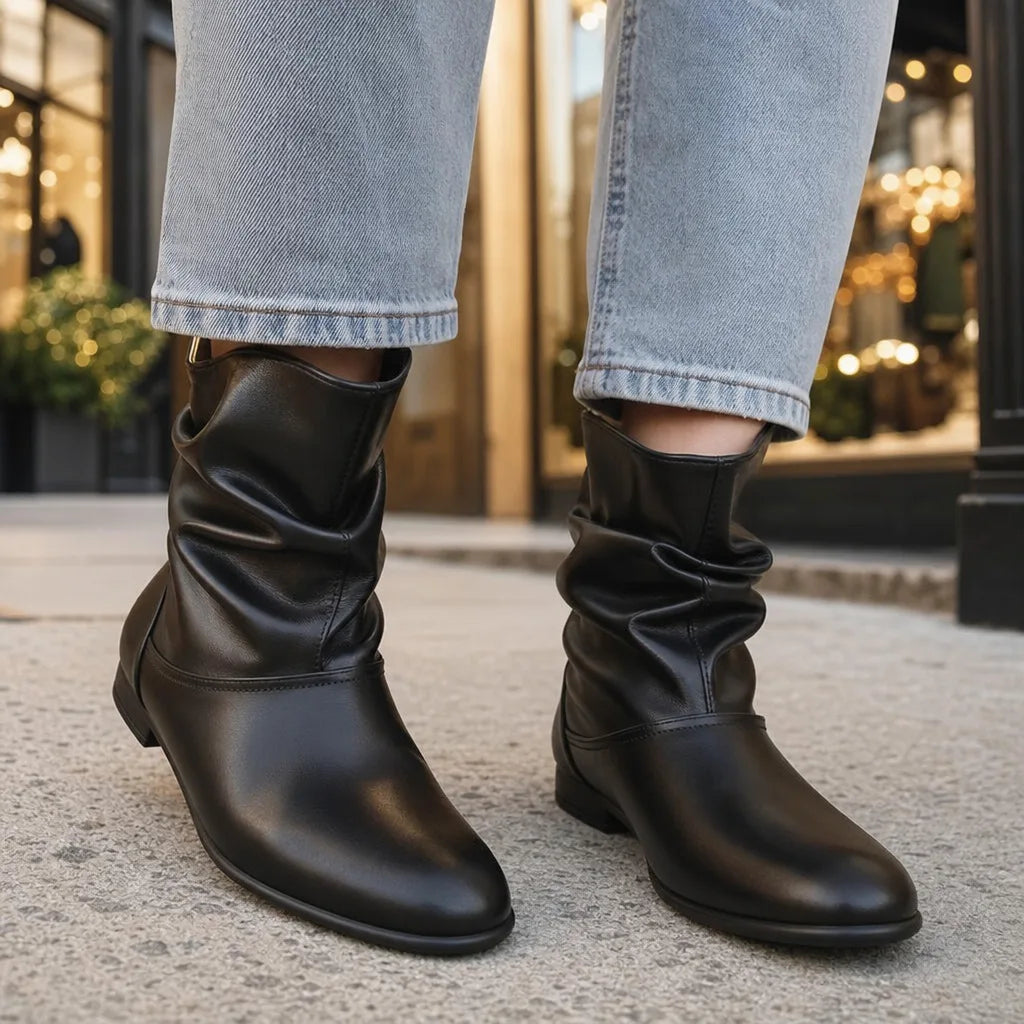 Bottines froncées à enfiler à talon plat pour femme