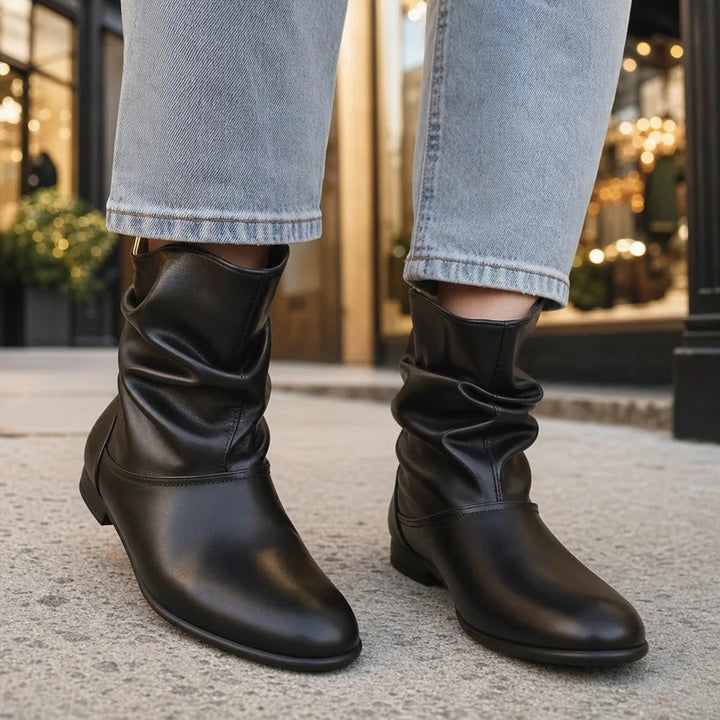 Bottines froncées à enfiler à talon plat pour femme