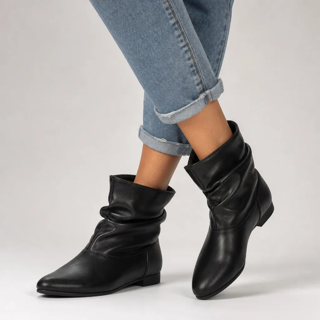 Bottines froncées à enfiler à talon plat pour femme