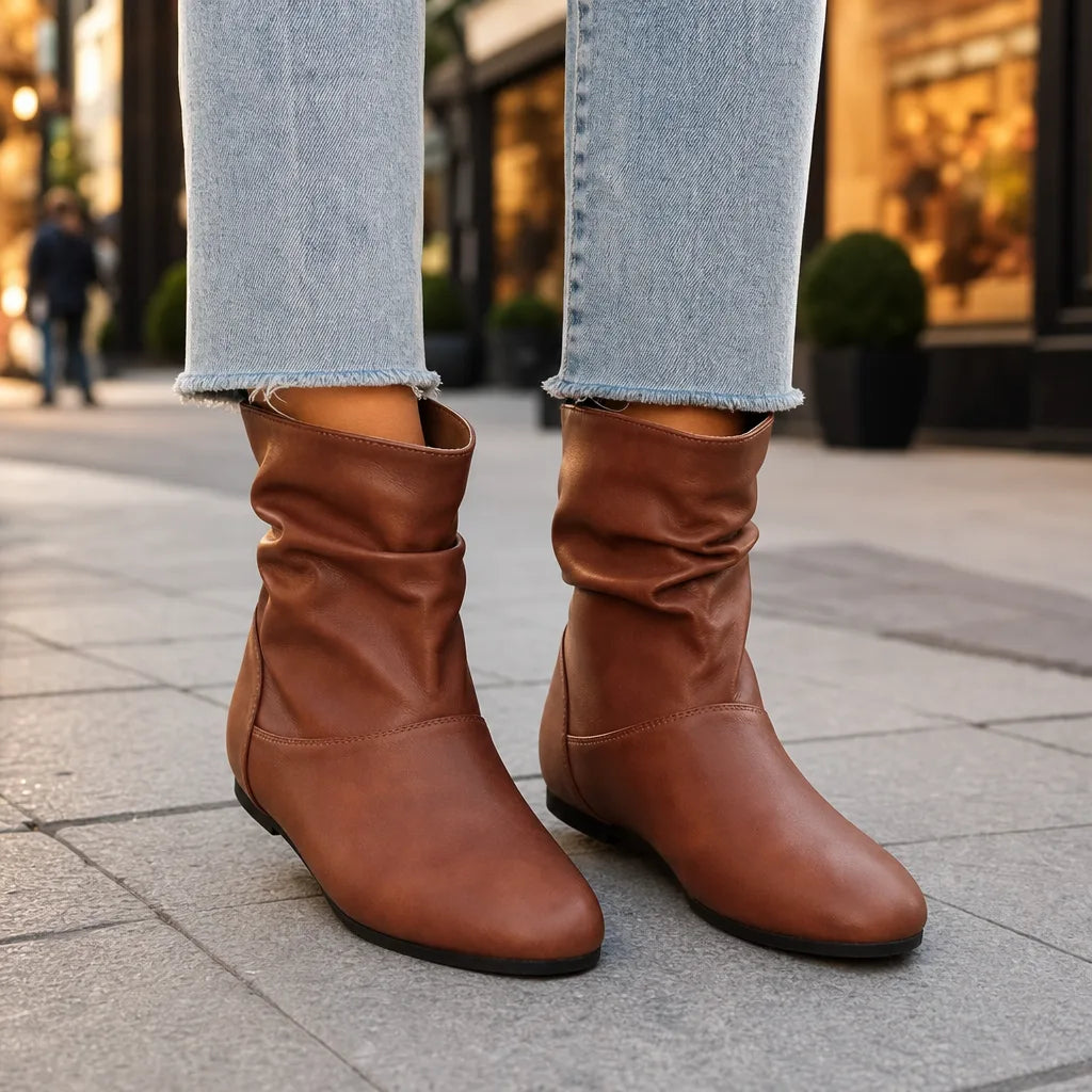 Bottines froncées à enfiler à talon plat pour femme