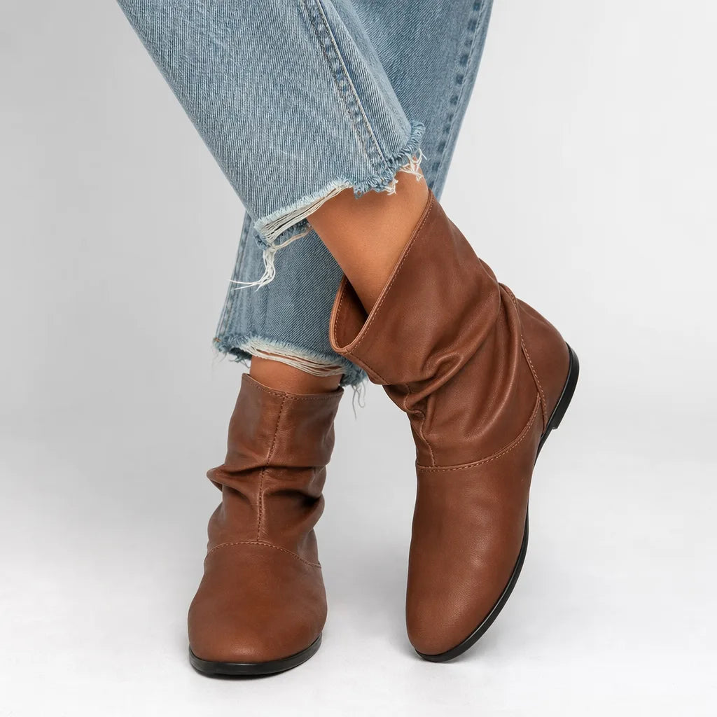 Bottines froncées à enfiler à talon plat pour femme